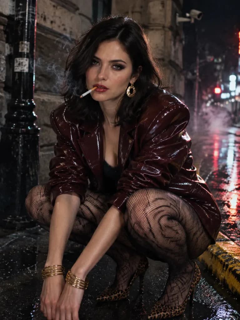 Cyber-Noir Night Sidewalk Portrait