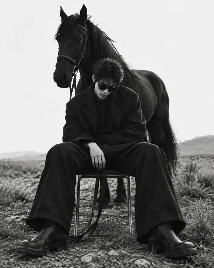 Monochrome Editorial with Black Horse