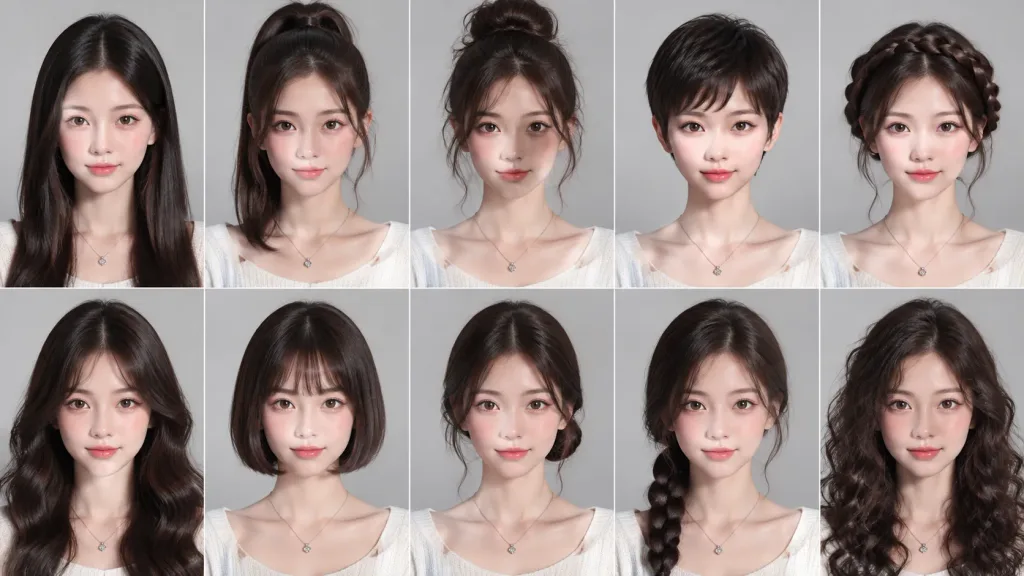 10種のヘアスタイル比較ポートレートコラージュ