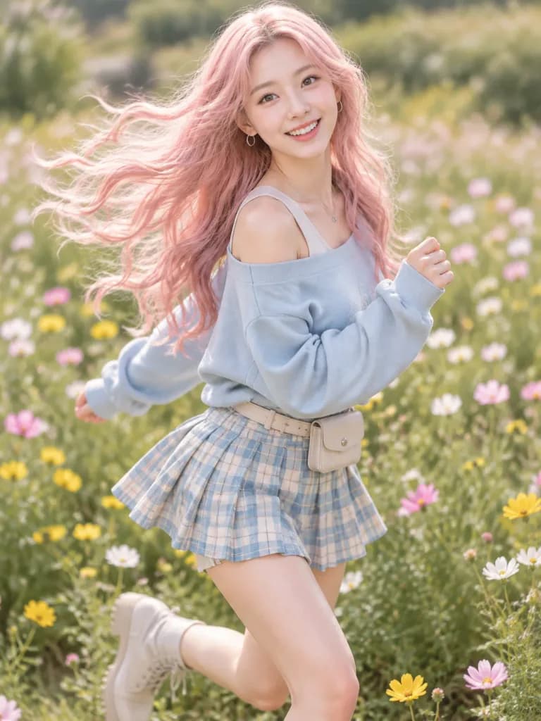 봄 코스모스 꽃밭을 달리는 K팝 아이돌