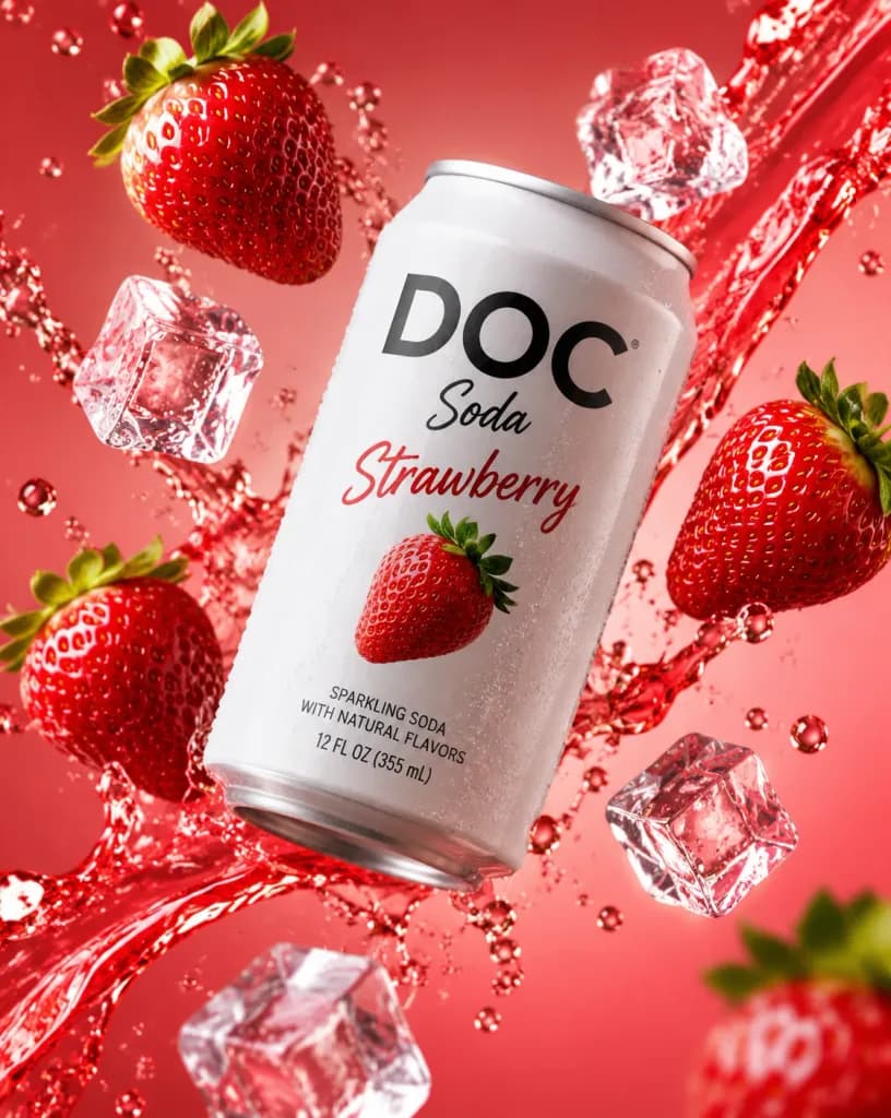 Strawberry Soda Can Commercial Splash
