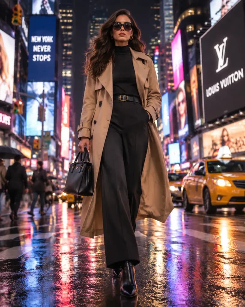 Editorial Model Walking in Times Square