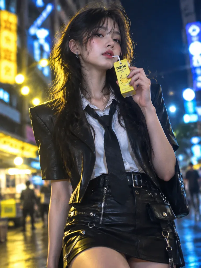 Cyberpunk Mascot Portrait with Drink Carton