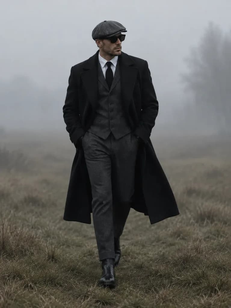 Man in Overcoat Walking in Fog