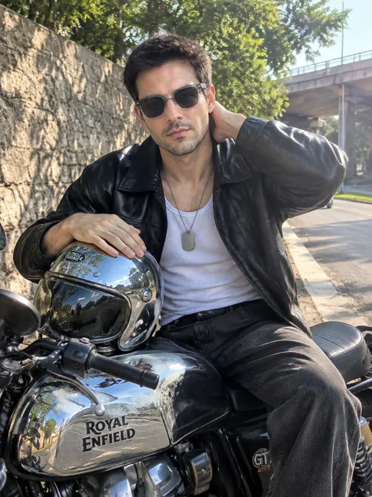 Morning Candid Portrait on Chrome Motorcycle