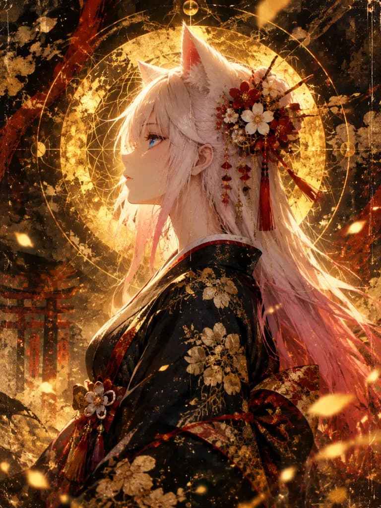 黑和服超现实猫耳少女