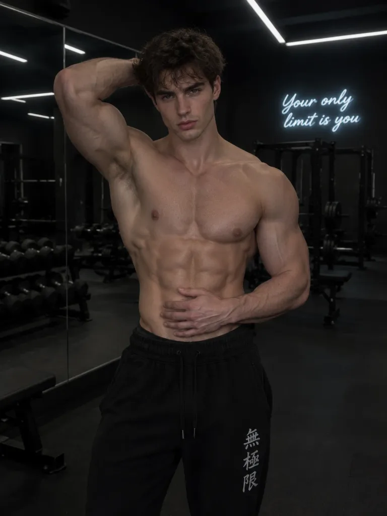 Muscular Man Posing in Fitness Studio