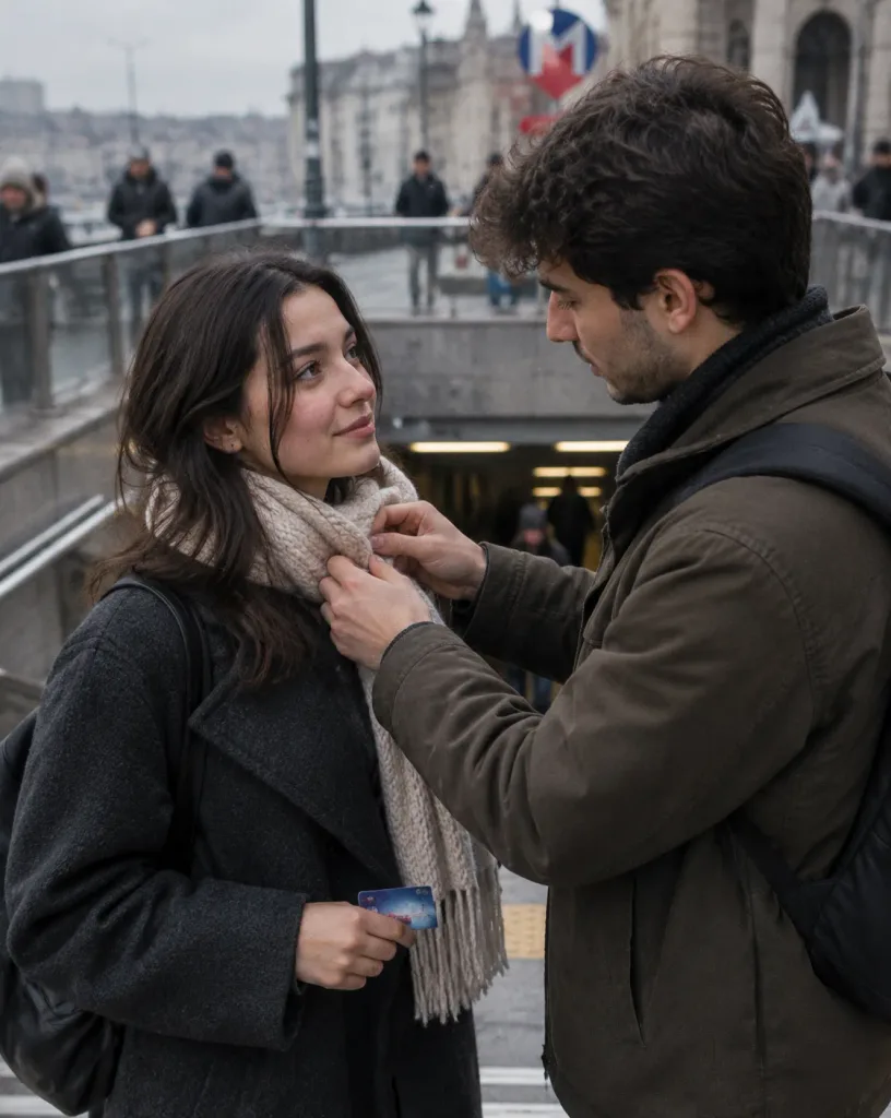 Candid Couple Moment at Metro Entrance