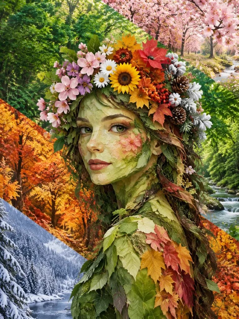 四季森林植物拼贴角色