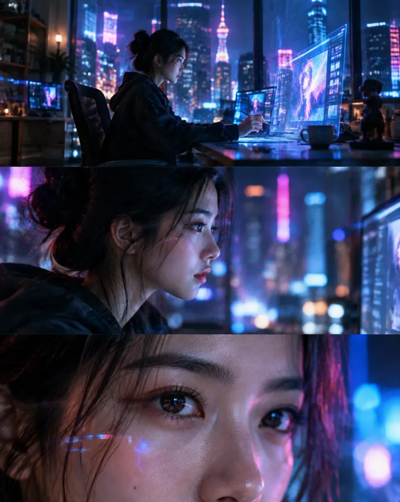 シネマティック・サイバーパンク3連ポートレート