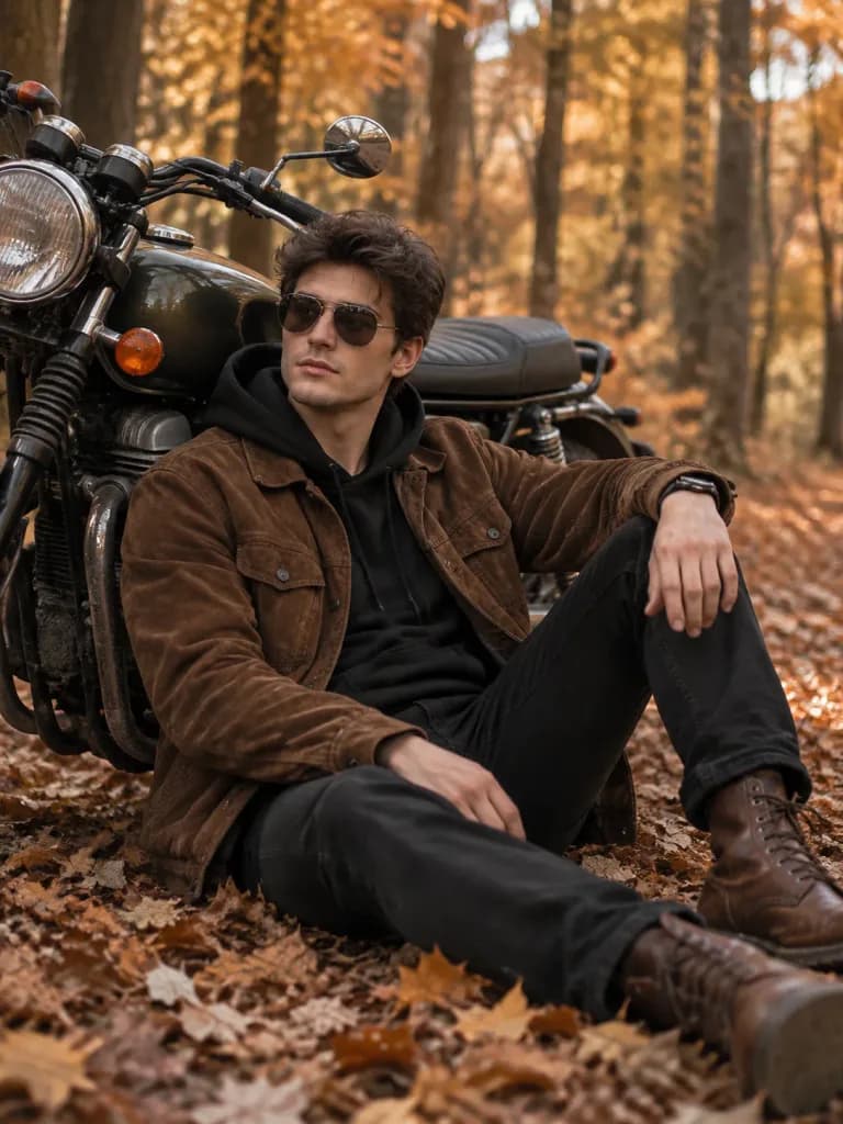 Autumn Portrait with Vintage Motorcycle
