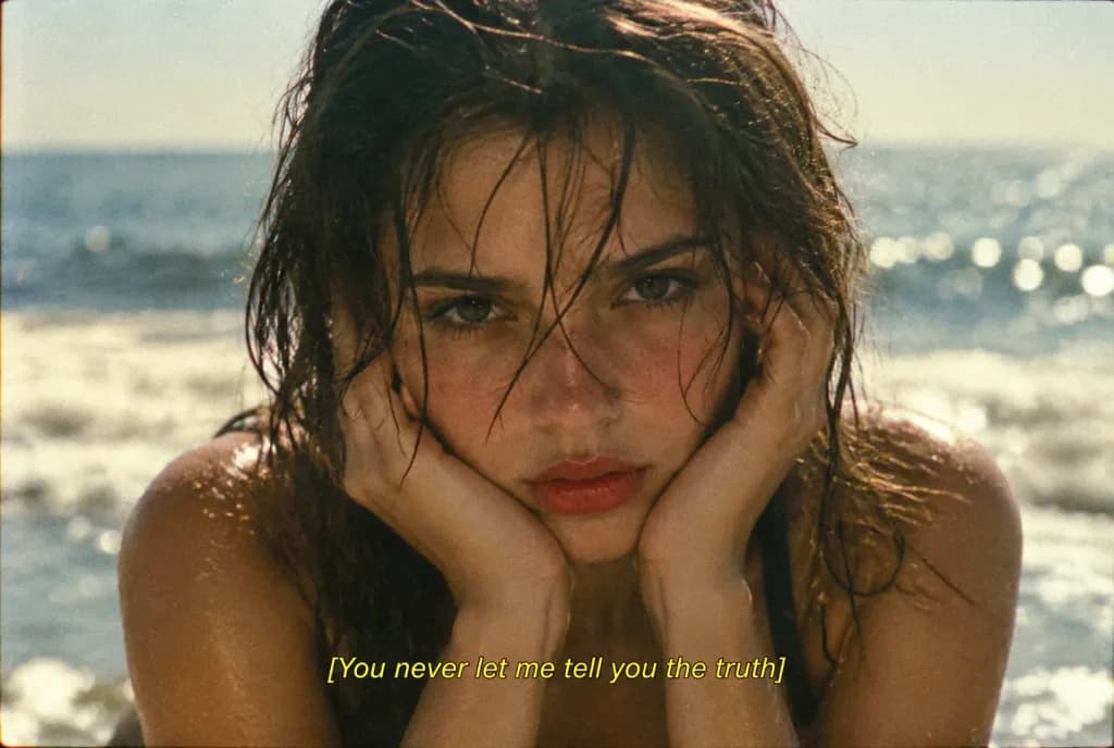 90s Cinematic Film Still Beach Portrait