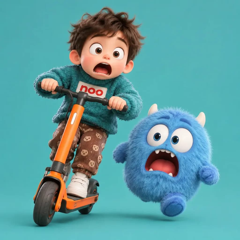 Boy and Monster on Electric Scooter