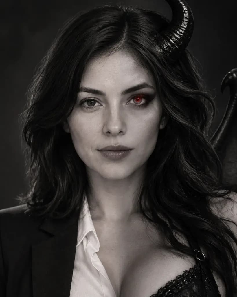Split Human and Succubus Fusion Portrait