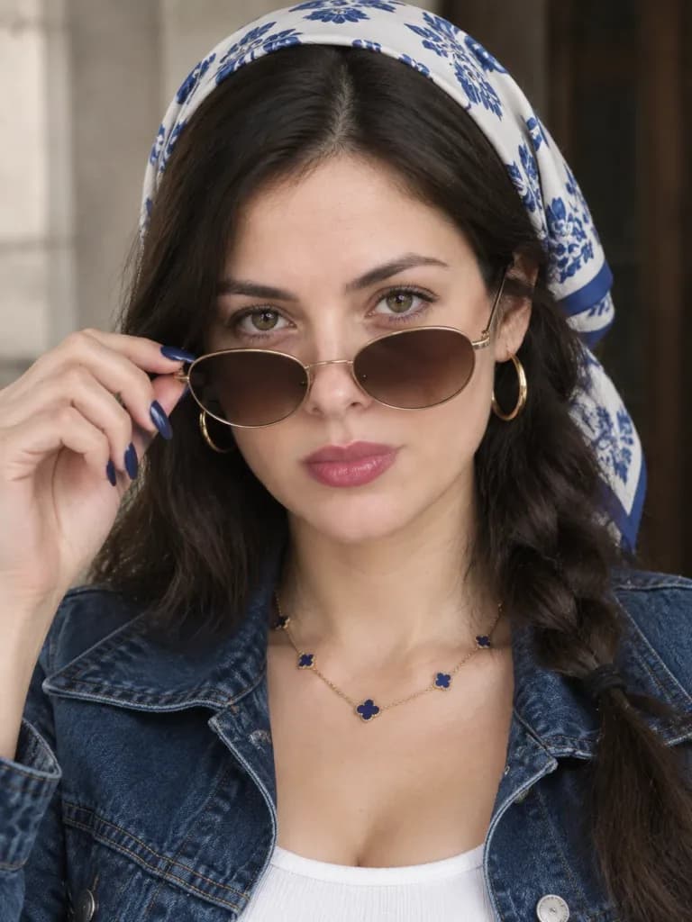 Retro Denim and Headscarf Portrait