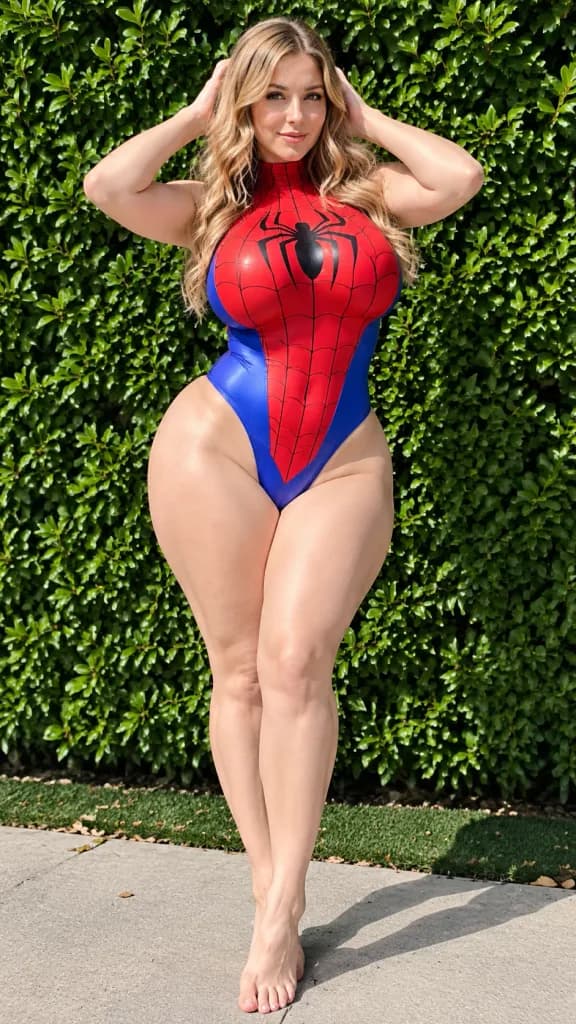 Sunlit Spider-Themed Bodysuit Cosplay Portrait