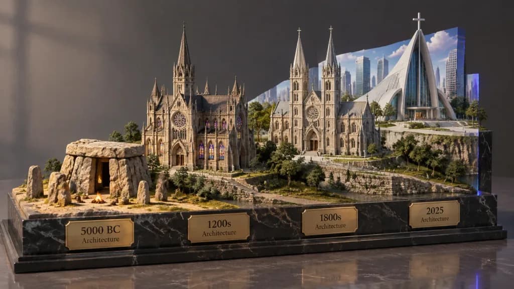Religious Architecture Evolution Layered Diorama