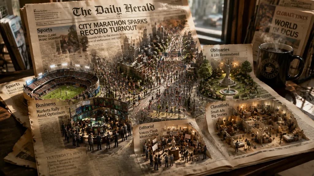 Unfolding Broadsheet Newspaper Diorama