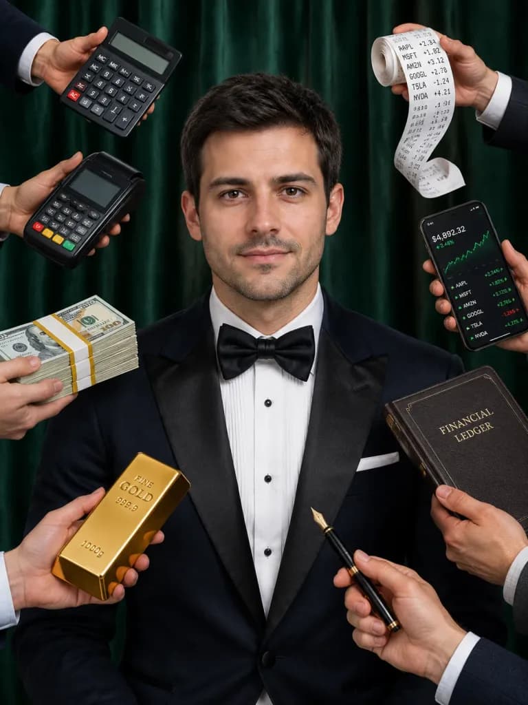 بورتريه بالتوكسيدو محاط بأدوات ذات طابع خاص