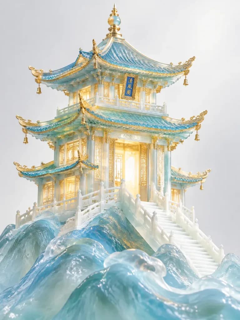 Jade and Crystal Miniature Chinese Pavilion