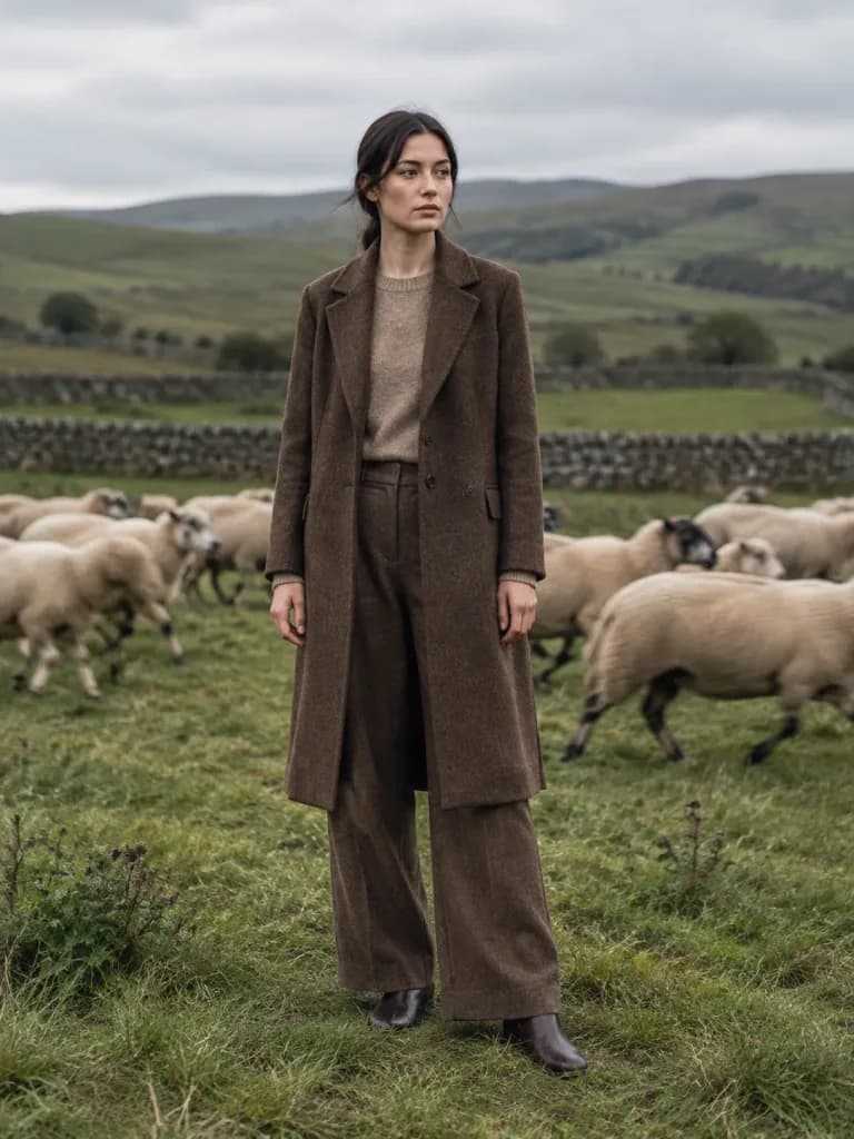 Editorial Portrait in Countryside Sheep Pasture