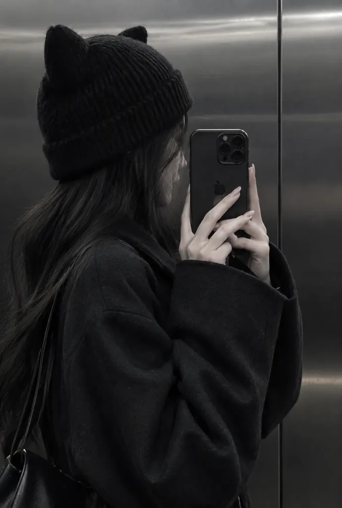 모노크롬 엘리베이터 거울 셀카
