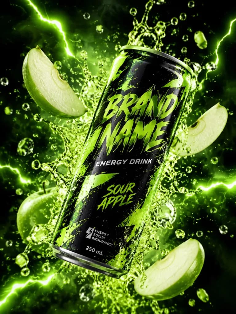 Green Apple Energy Drink Can Splash
