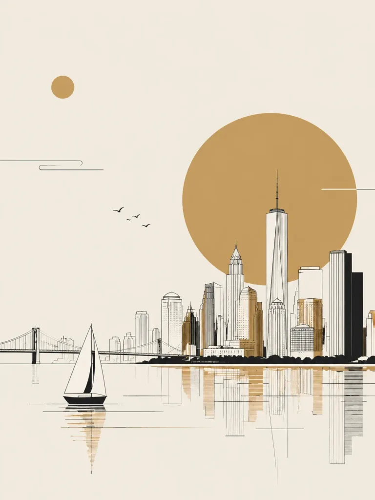 Minimalist Line and Flat Shape Cityscape