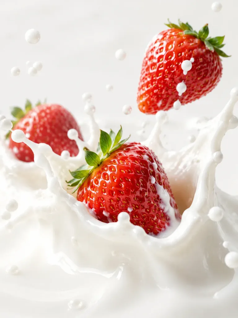 Strawberries Splashing into Creamy Milk