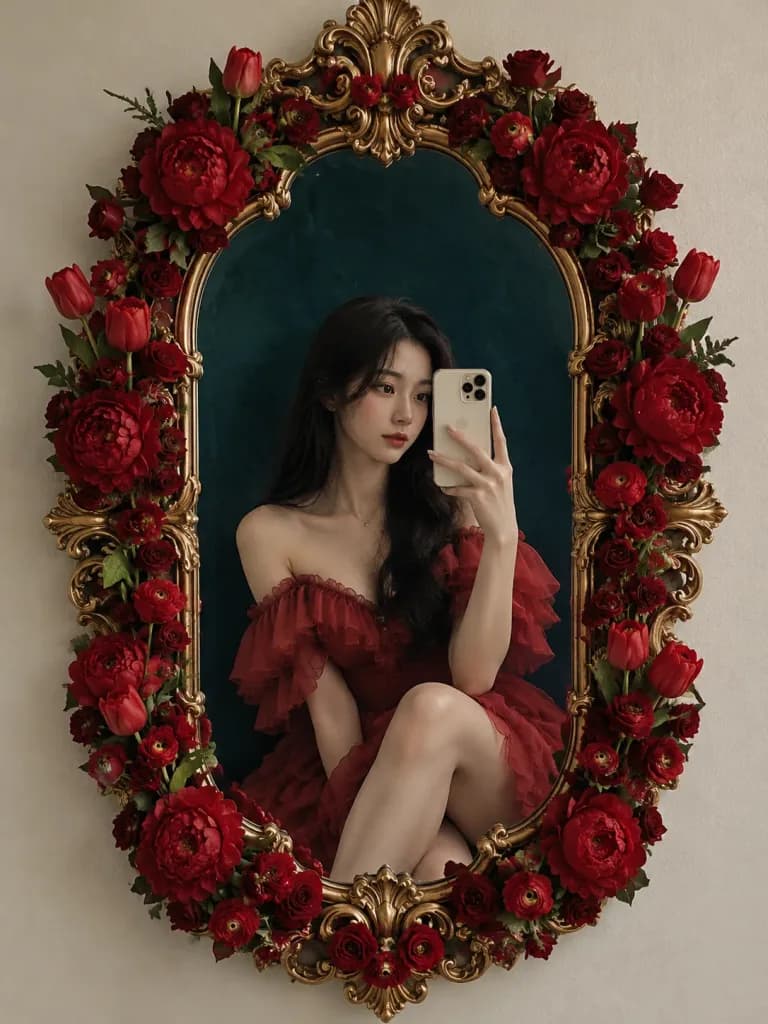 Editorial Baroque Mirror Floral Selfie