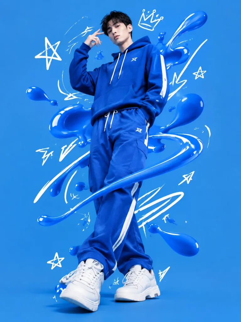Blue Streetwear Mixed Media Portrait