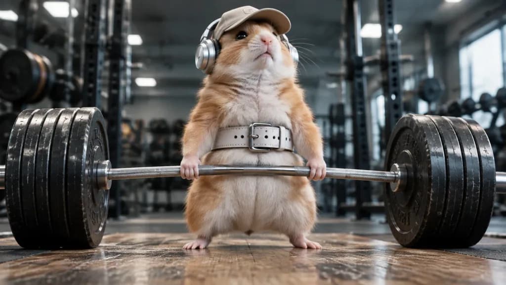 Hamster Deadlifting Barbell in Gym