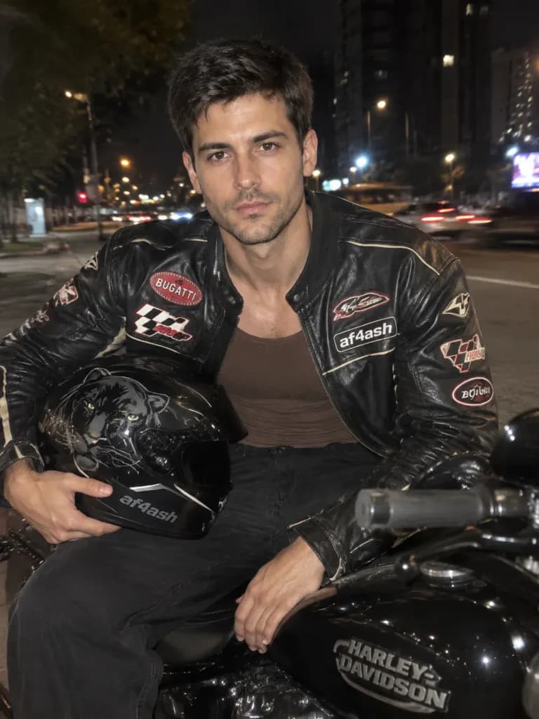 夜間バイクフラッシュスナップ肖像