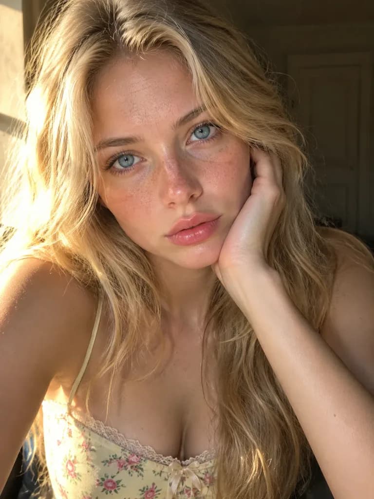 Golden Hour Freckled Blonde Portrait