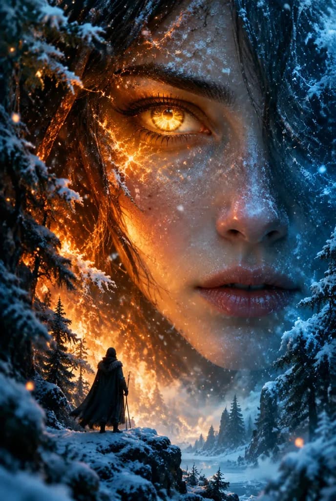 Surreal Fire and Ice Fantasy Portrait