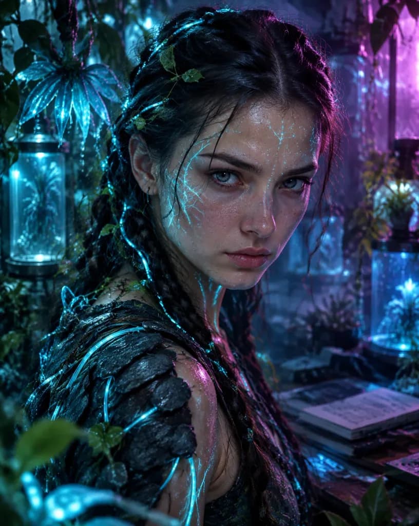 Bioluminescent Exo-Botanist Sci-Fi Portrait