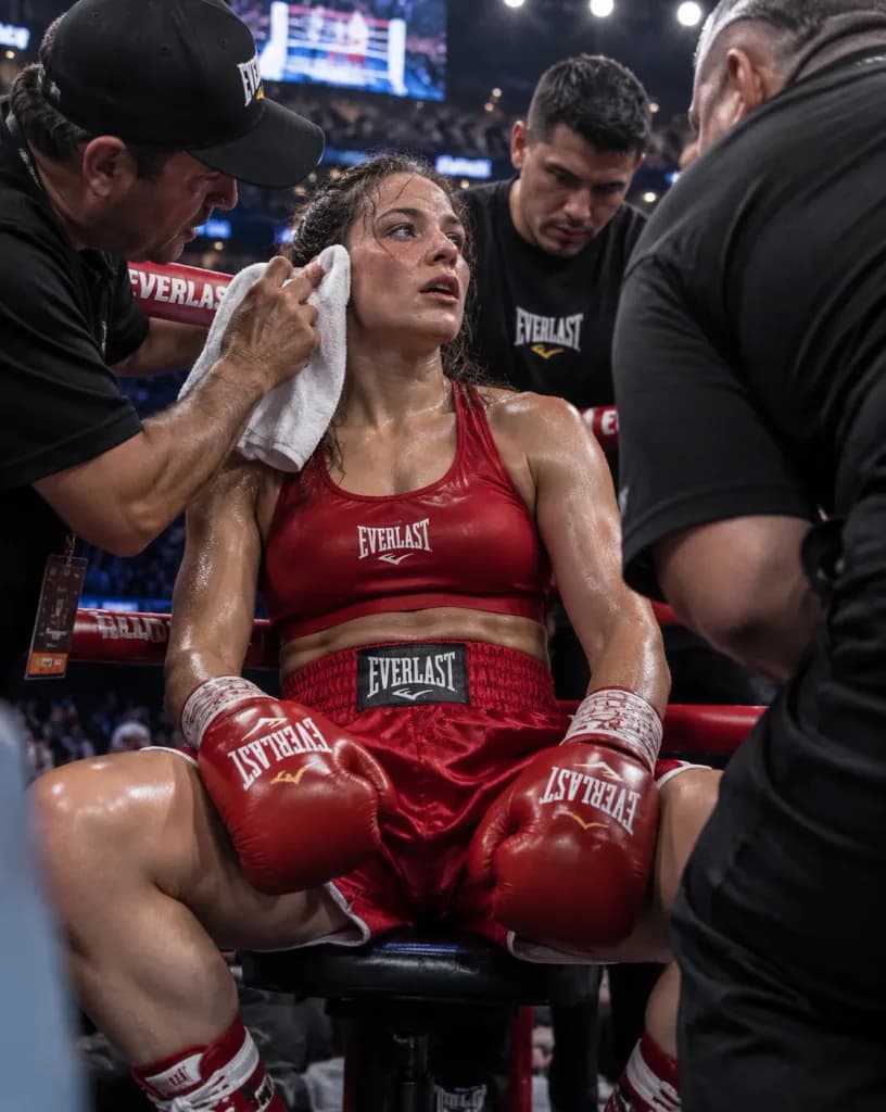 Female Boxer Resting in Corner