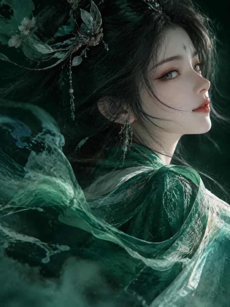 초현실적 수묵화 여인 초상화
