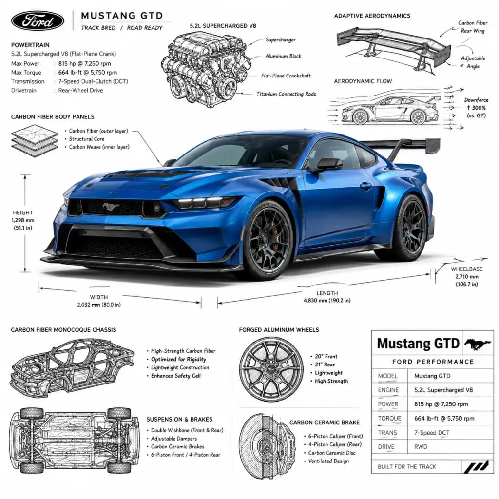 マスタングGTD テクニカルインフォグラフィック