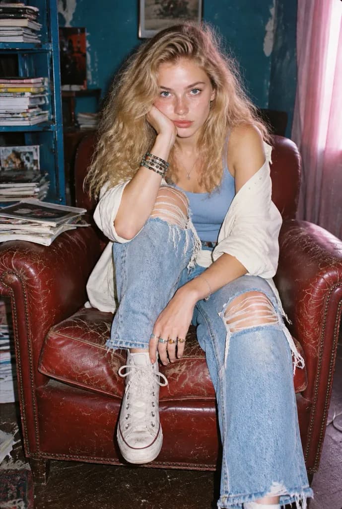 Candid 90s Flash Portrait in Armchair