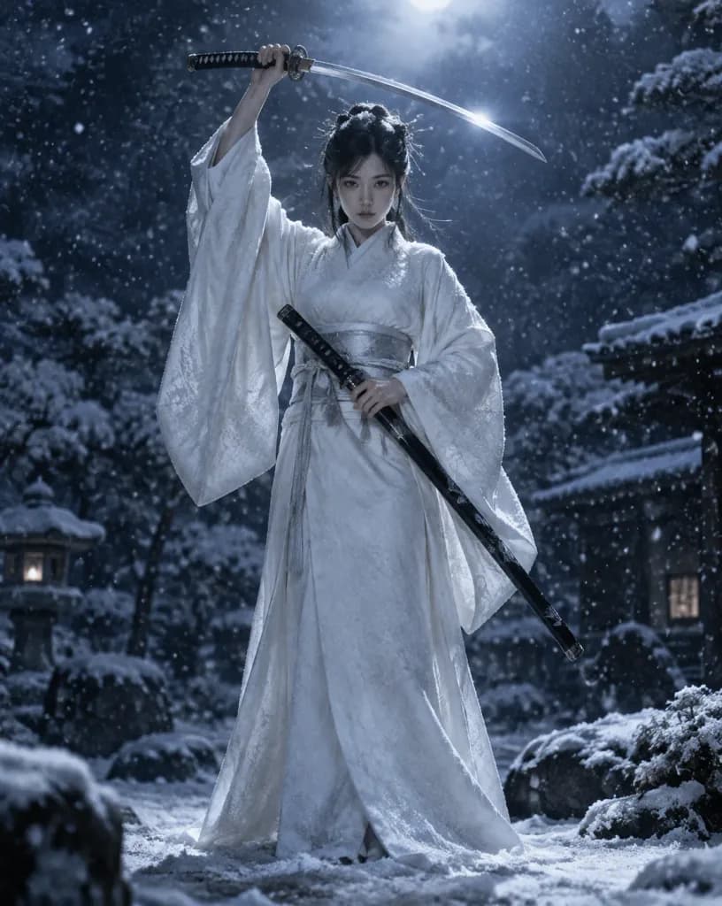冬夜のシネマティック侍ポートレート