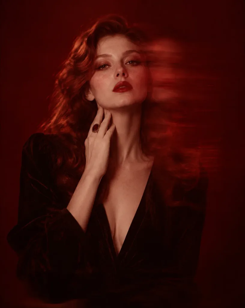 Red Monochrome Shutter Drag Fashion Portrait