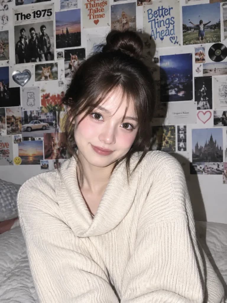 포스터 방에서의 Y2K 플래시 인물 사진