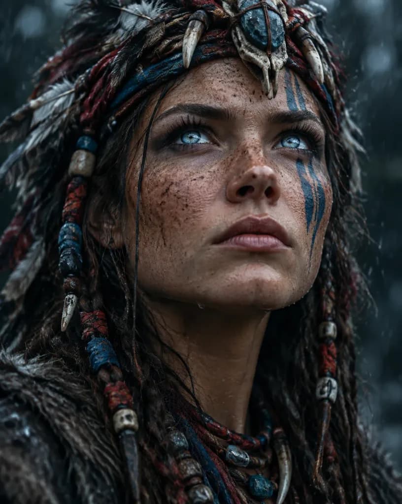 Tribal Warrior Woman Close-Up Portrait
