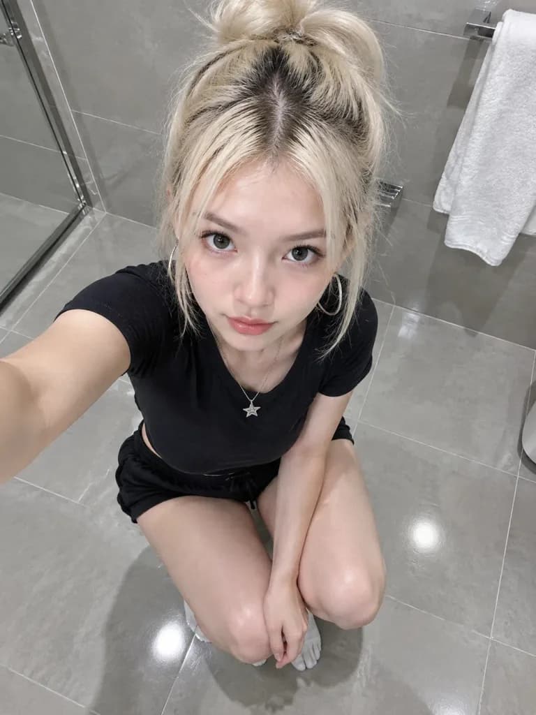 Tiled Bathroom High Angle Selfie