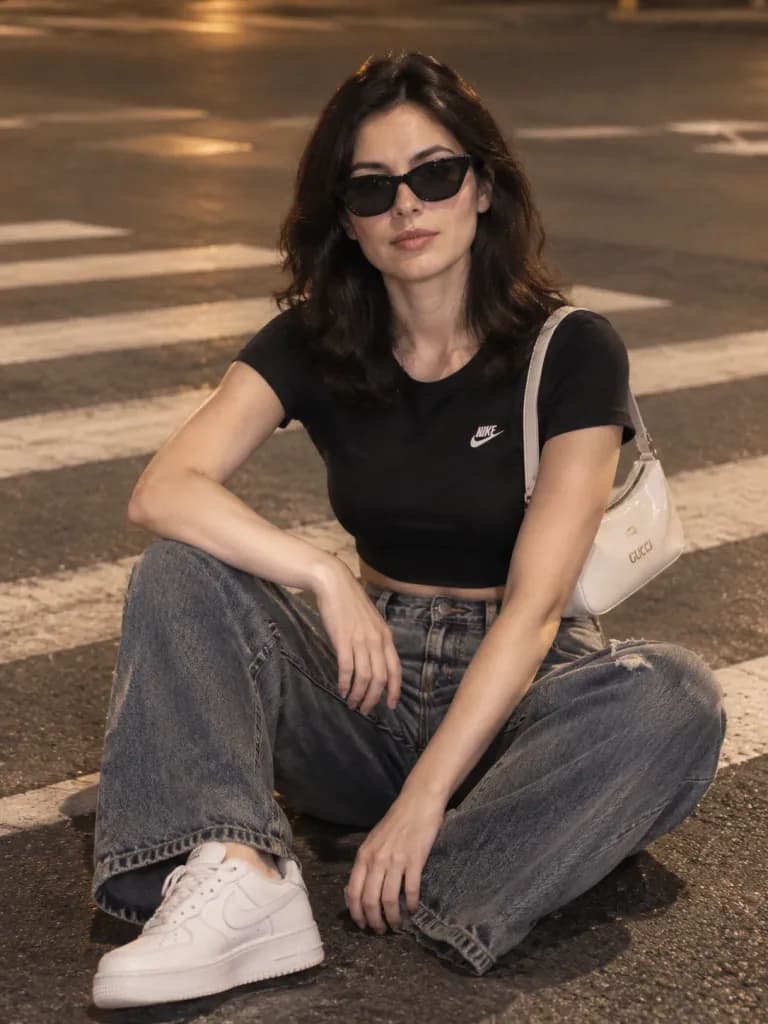 Night Urban Crosswalk Fashion Portrait