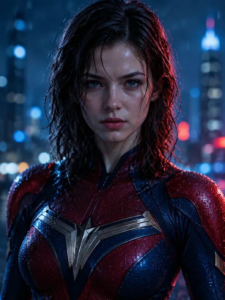 Cinematic Female Superhero Night Portrait