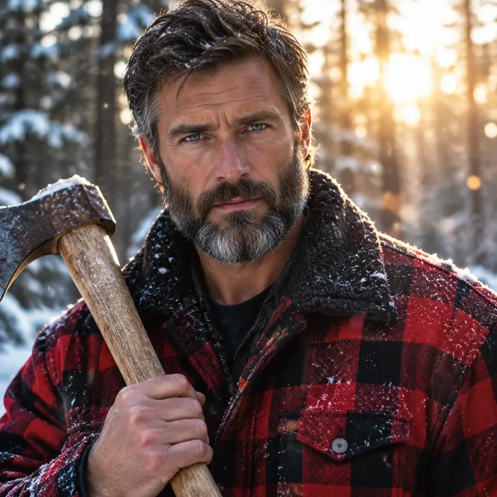 Cinematic Lumberjack in Snowy Forest