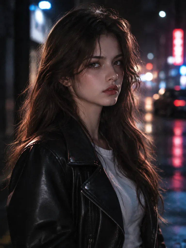 Moody Night Portrait in Leather Jacket