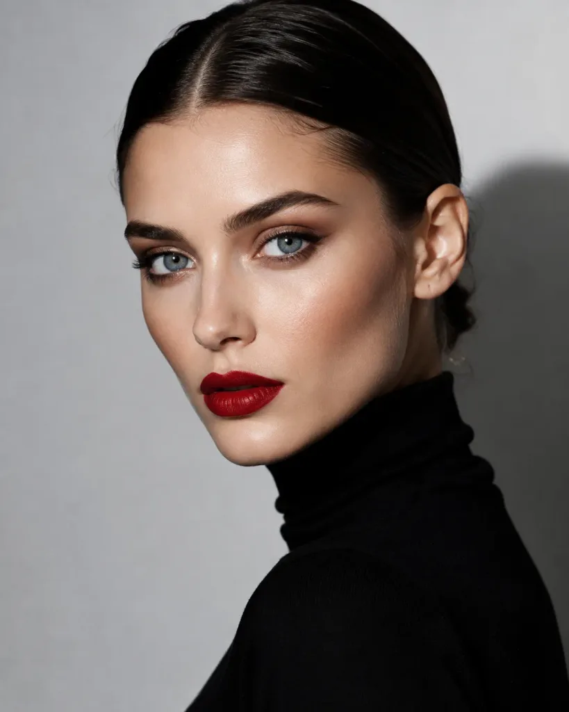 High-Fashion Studio Portrait with Red Lip